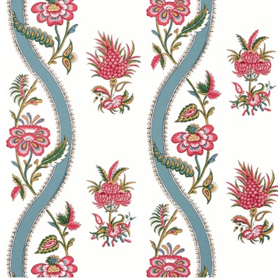 Thibaut Ribbon Floral Wallpaper in Raspberry & Teal